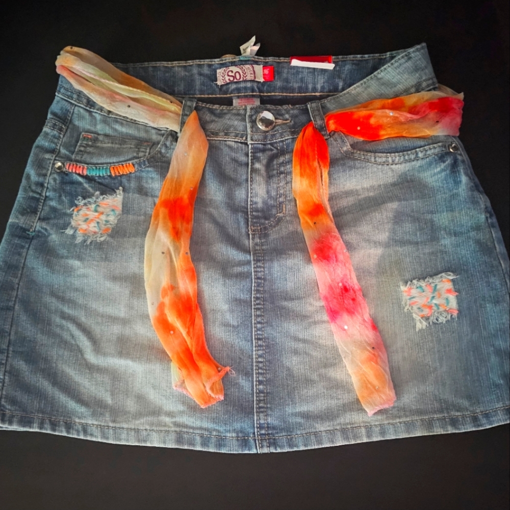 SO girls jean skirt with belt NWT